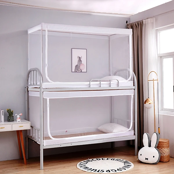 学生宿舍蚊帐上铺下铺通用寝室上下床单人床可伸缩支架拉链款白色