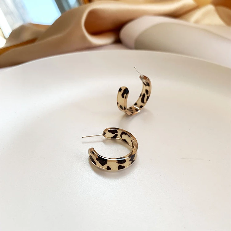 非金属亚克力耳饰 豹纹黑糖奶茶耳饰百搭小众简约个性耳环高级