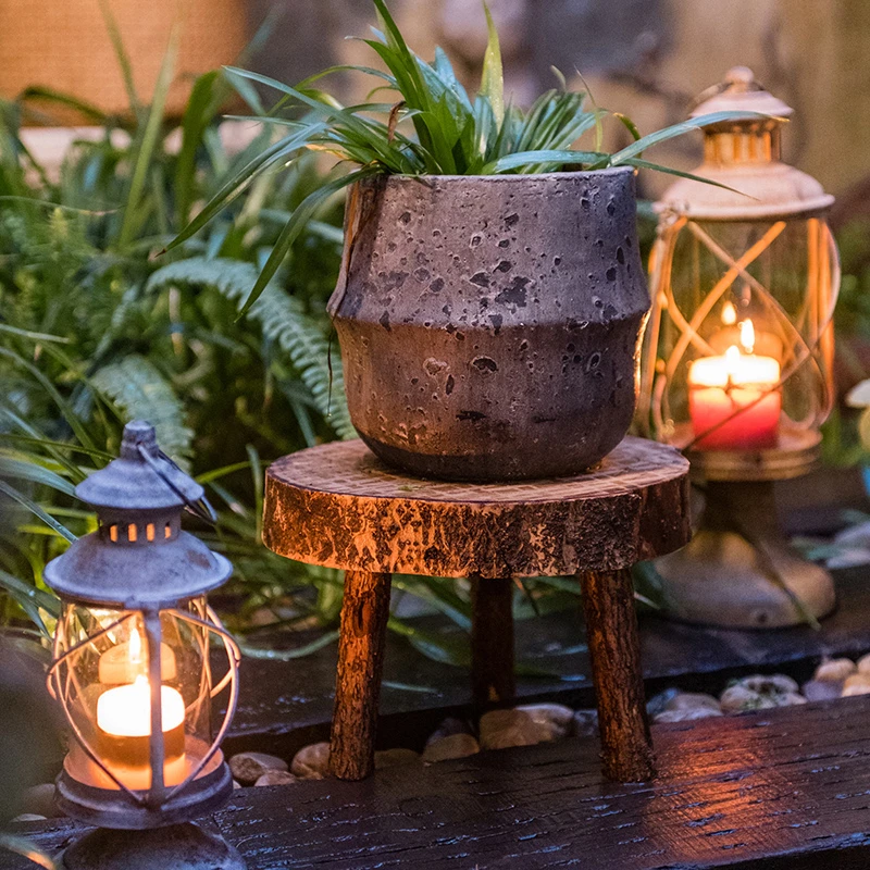 掬涵复古实木矮凳怀旧圆形装饰凳子家用户外艺术花架板凳室外摆件