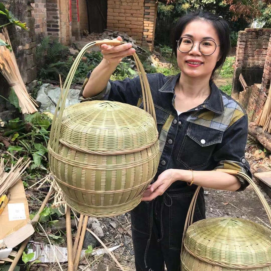 竹编双层提篮 野炊篮水果提篮