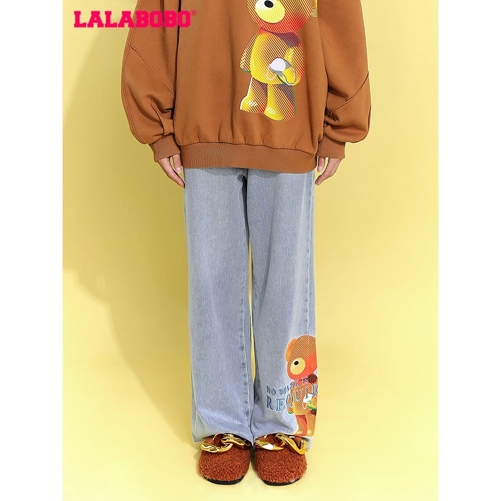 石家庄LALABOBO小熊印花宽松显瘦牛仔裤女|L21D-WXZC16