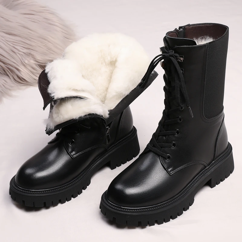 283全头层牛皮面料/加厚纯羊毛里/尺码35-43烟筒马丁靴加绒中筒靴