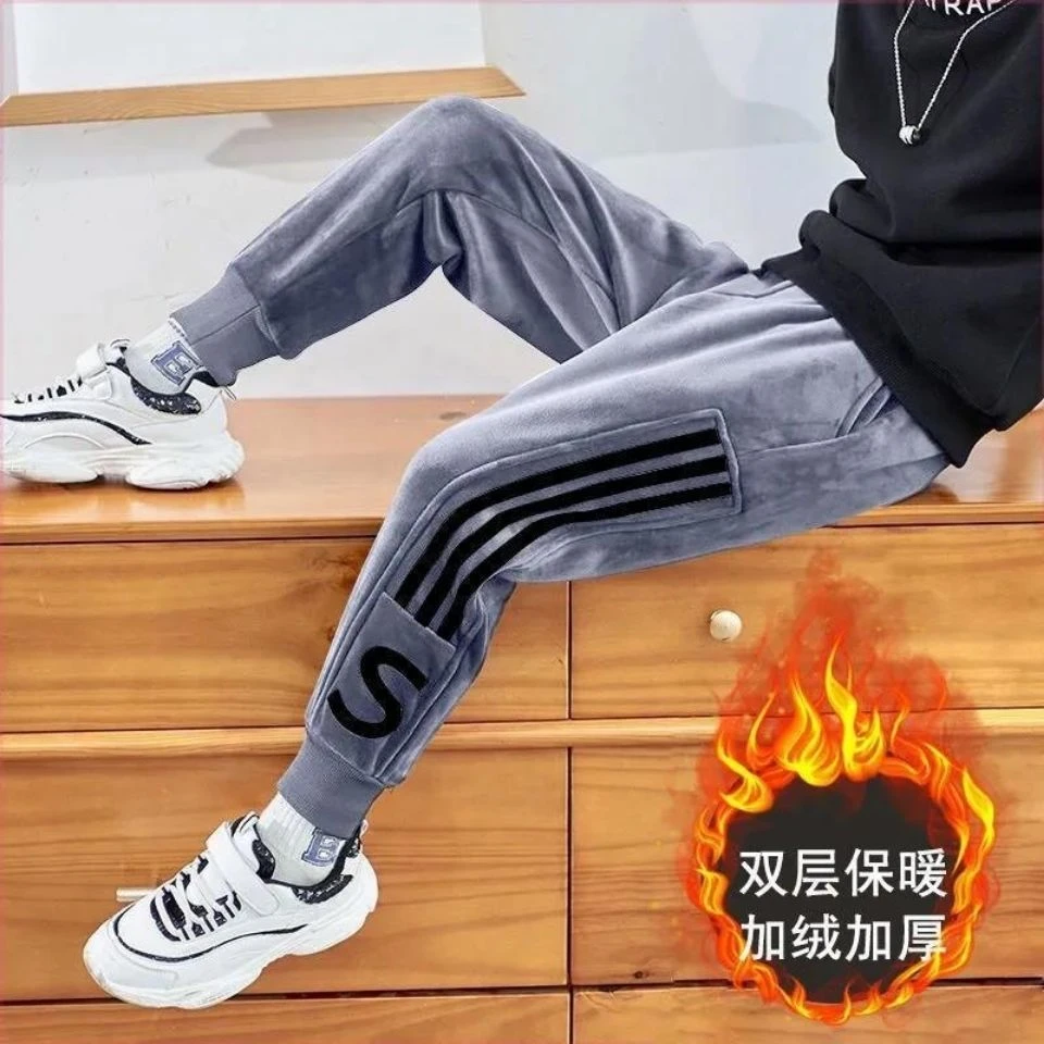男童加绒裤子一体绒儿童加厚休闲长裤中大童秋冬双面绒宽松保暖裤