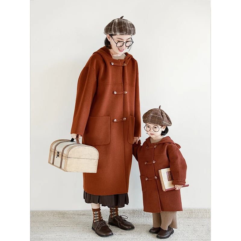 【现货】儿童双面呢外套亲子装冬季英伦复古呢大衣冬D1664 D1988