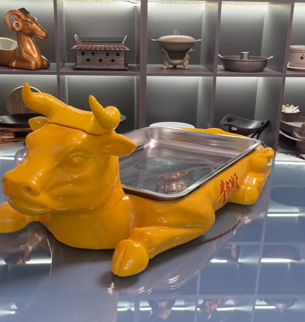 干冰创意特色餐具商用树脂网红火锅牛型牛气冲天餐具牛羊异形菜盘