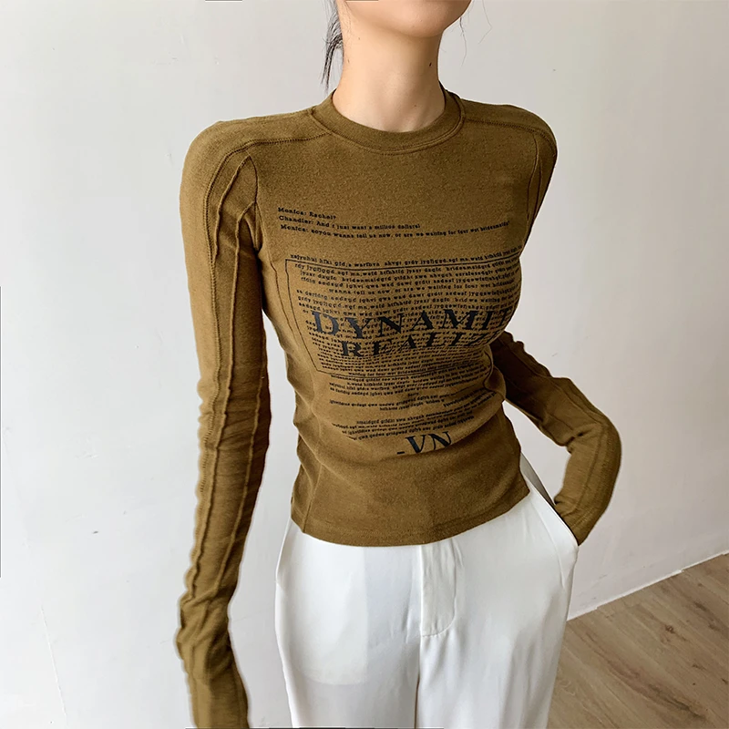 20QD0657长袖t恤女修身2025秋季新款印花打底衫内搭上衣女小众