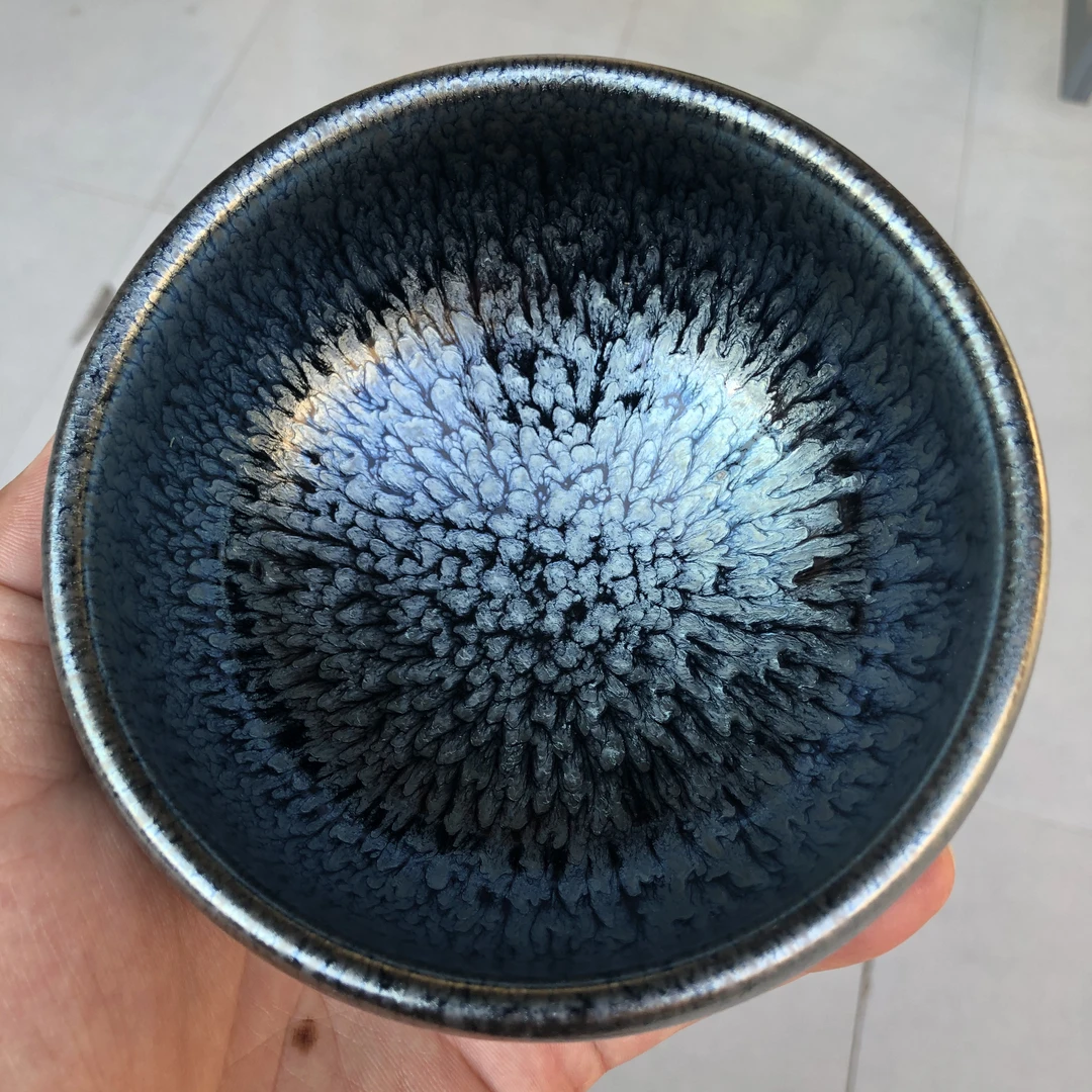 350毫升蓝色百花超大建盏禅定杯茶碗大号窑变釉家用