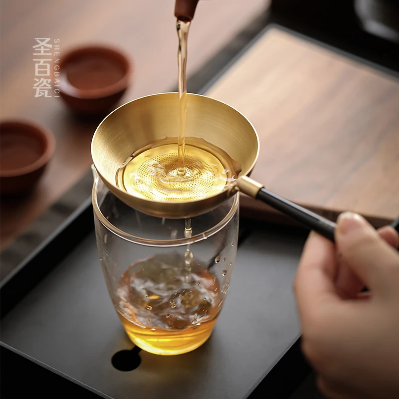 黄铜茶漏过滤网分茶器茶叶过滤器茶隔一体茶漏功夫茶具茶道零配