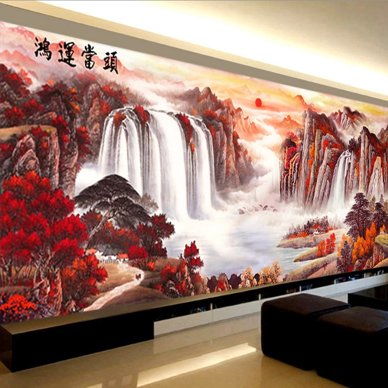 鸿运当头5D钻石画满钻山水画客厅装饰直播间推荐玄关十字绣钻石绣