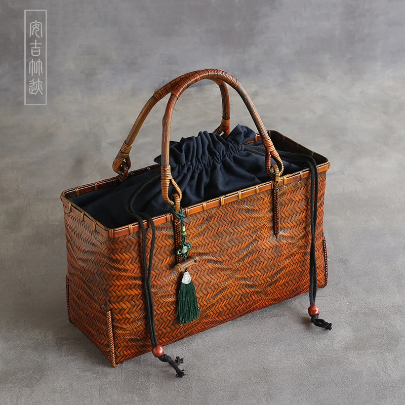 爆款大号手提包女包竹编包旅行收纳包旗袍日式复古百搭纯手工拎包