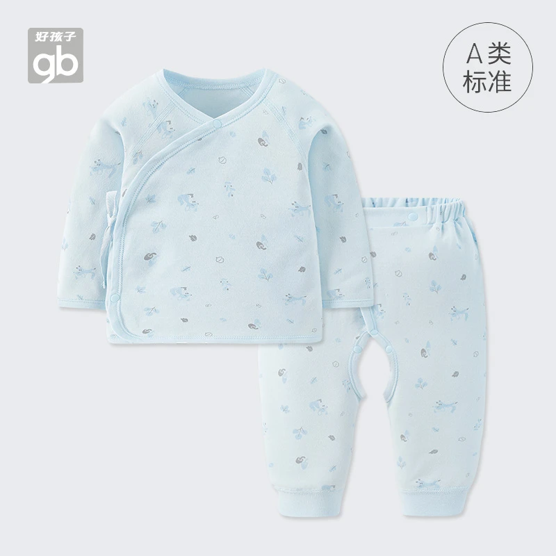 gb好孩子新生儿套装春秋款和尚服开裆裤初生婴儿男女宝宝两件套