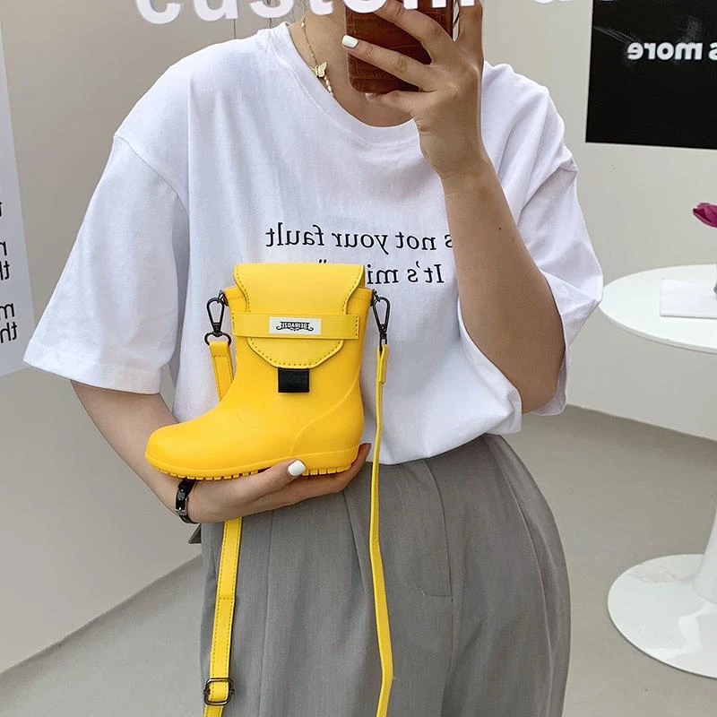 雨靴手机包现货2022春季新款韩版PU女包纯色水桶包字母女包包ins