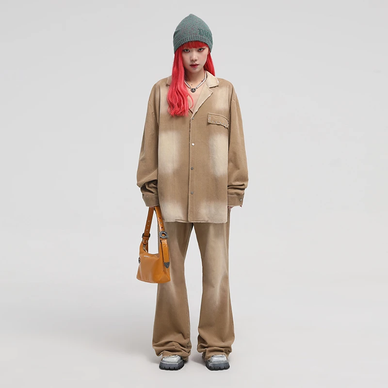 DNT/韩火火 du有的反叛与张扬 喷马骝灯芯绒衬衫铆钉休闲裤两版