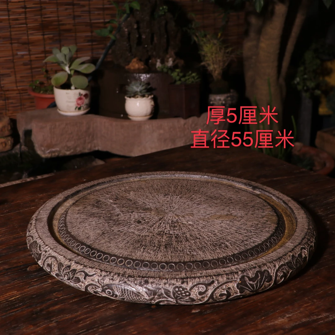 青石手工雕刻连年有余茶台干泡台茶盘石雕整石打造茶室喝茶茶海