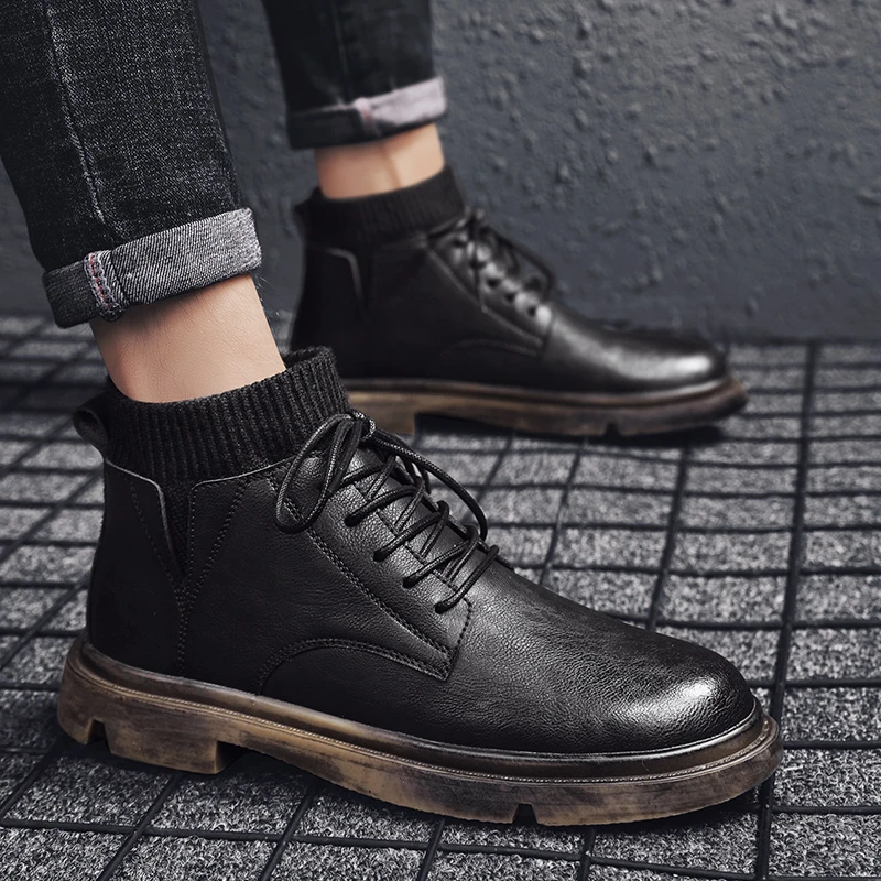 蓝泊希尼马丁靴男工装靴高帮雪地靴中帮鞋子英伦风靴子冬季男鞋