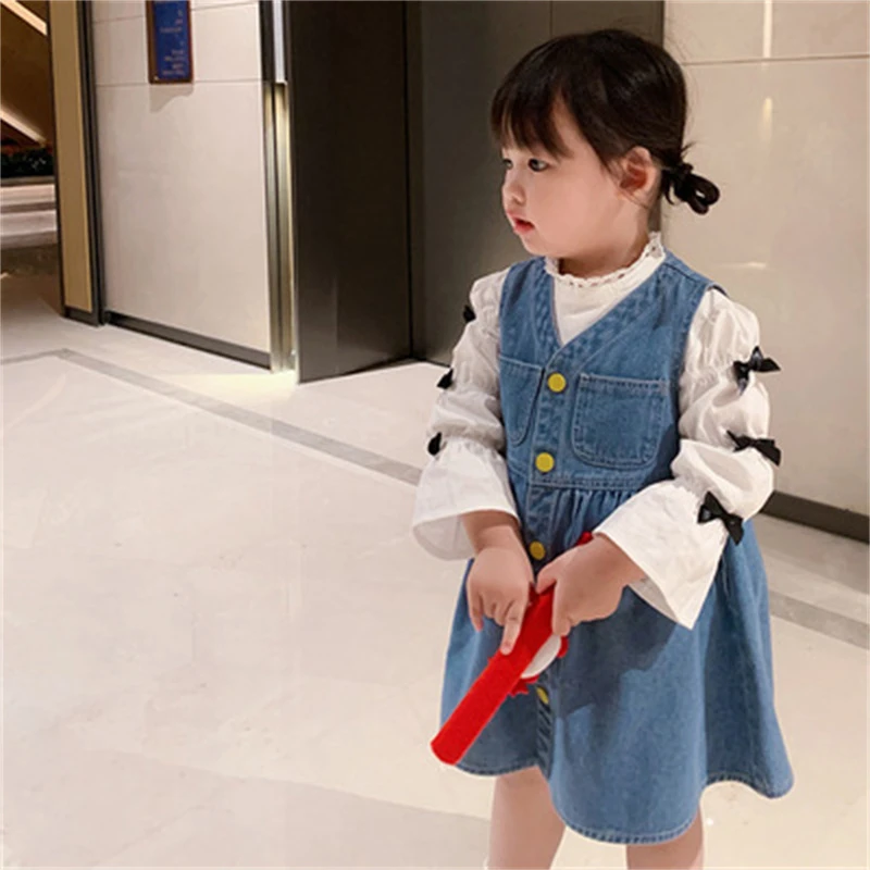 女宝宝牛仔背心裙秋款韩版背带裙纯色时尚儿童连衣裙20512
