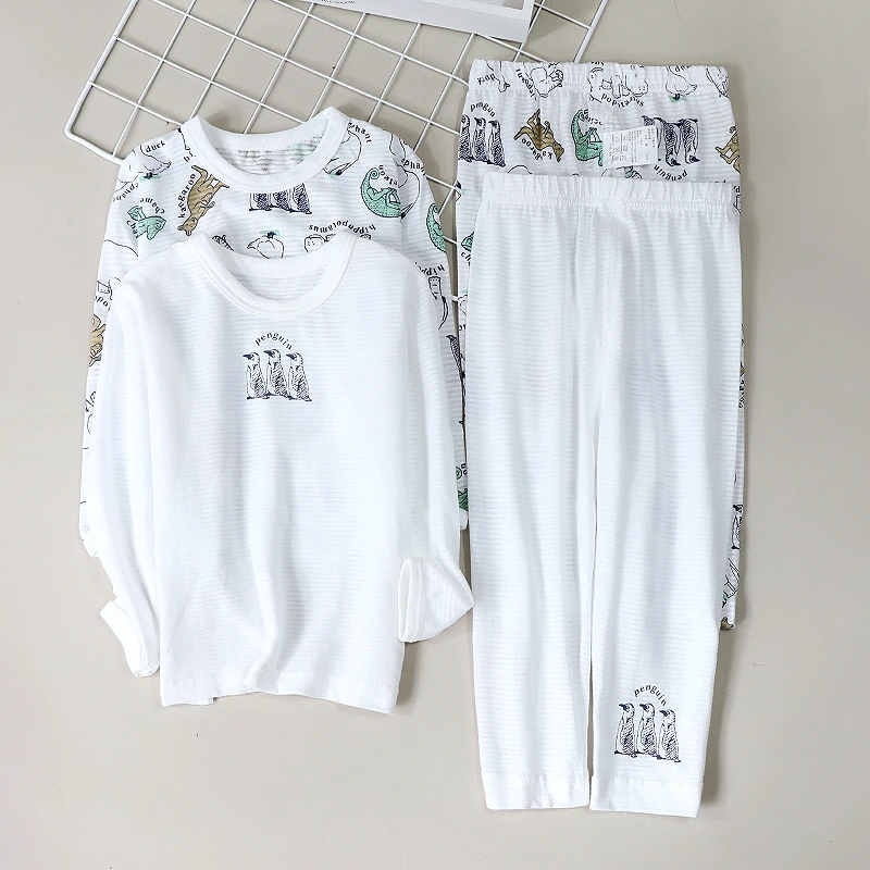 日系纯棉长袖长裤2件装 男女宝宝薄款竹节棉秋衣秋裤家居服四季