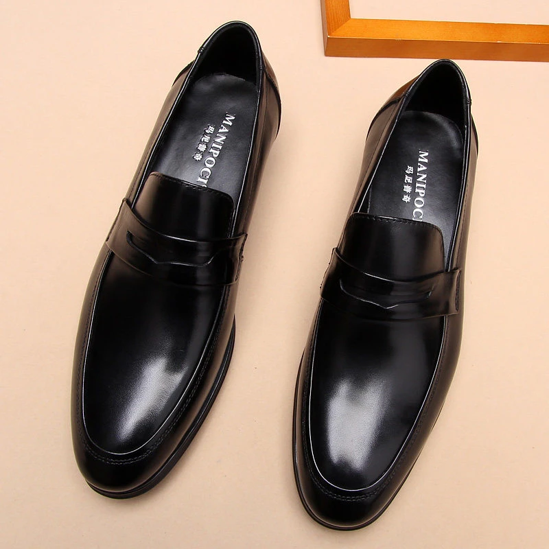 新款休闲男鞋皮鞋潮男士牛皮一脚蹬套脚乐福鞋英伦时尚百搭07301