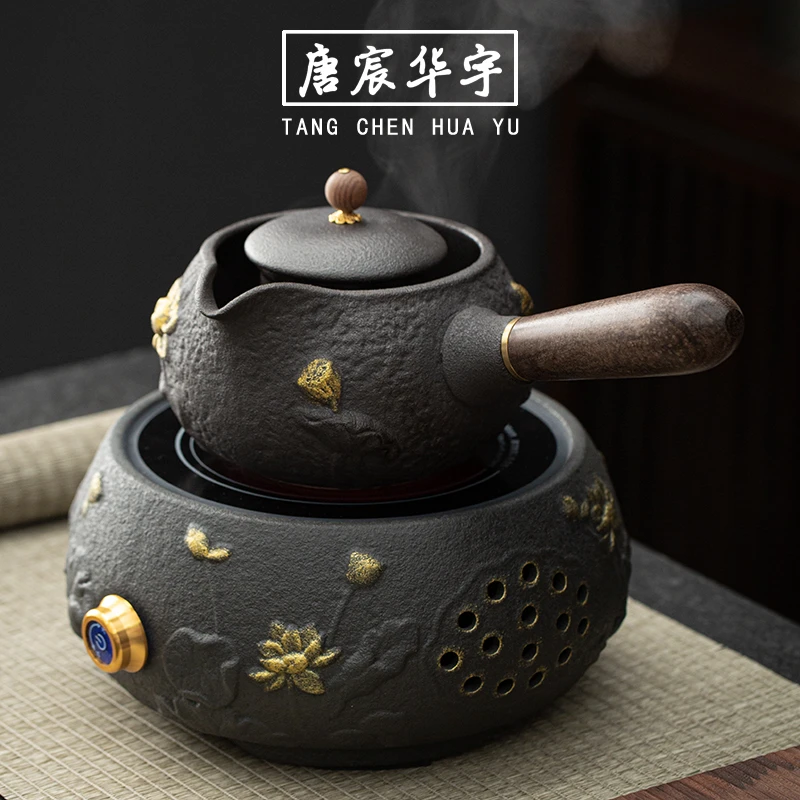 侧把煮茶壶陶大容量单壶煮茶器茶炉家用黑茶白茶酒精电陶炉养生壶