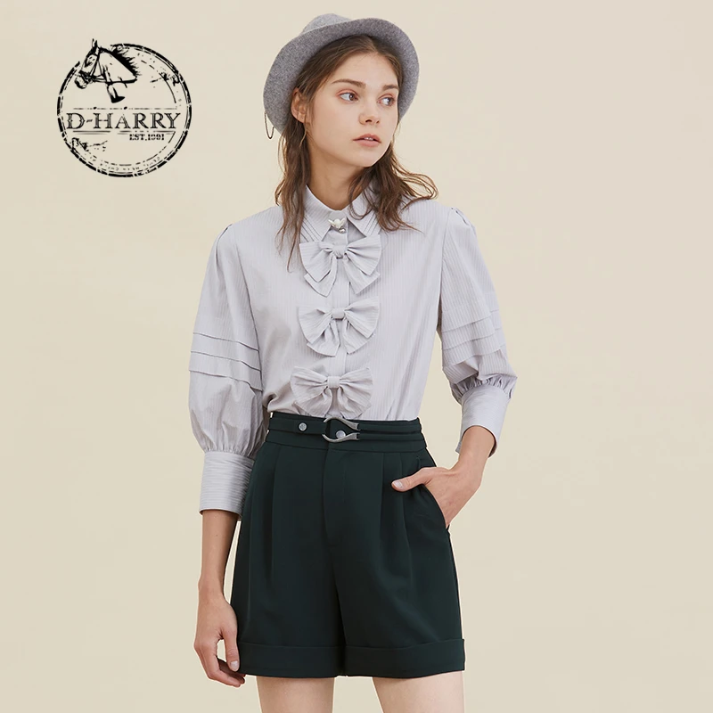 D-HARRY/迪哈利气质秋女时尚蝴蝶结显瘦灯笼袖衬衫DH213D92933D