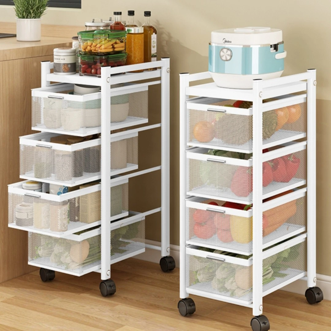 免安装厨房抽屉式家用落地可移动果蔬夹缝置物架小推车杂物收纳车