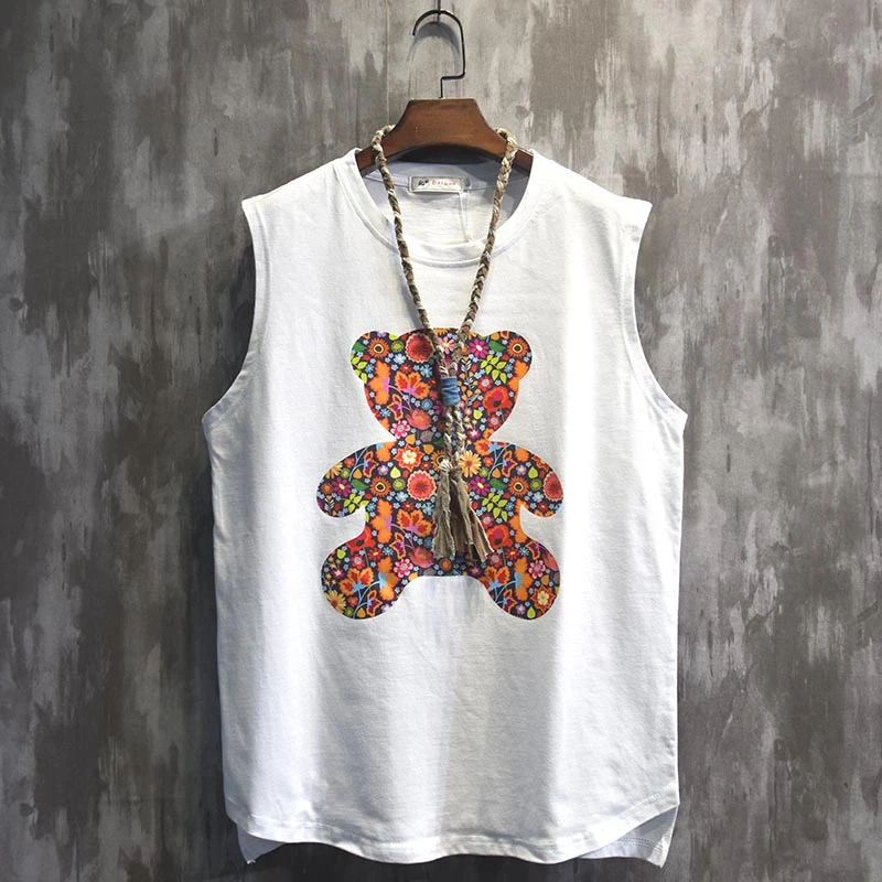 潮牌夏季小熊无袖T恤背心男潮牌宽松潮流百搭外穿马甲坎肩上衣服