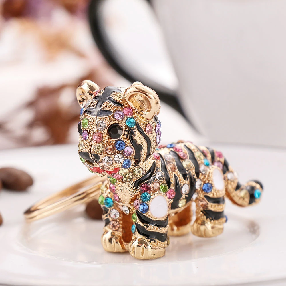 镶钻十二生肖小老虎钥匙扣挂件金属创意挂饰卡通立体钥匙链现货