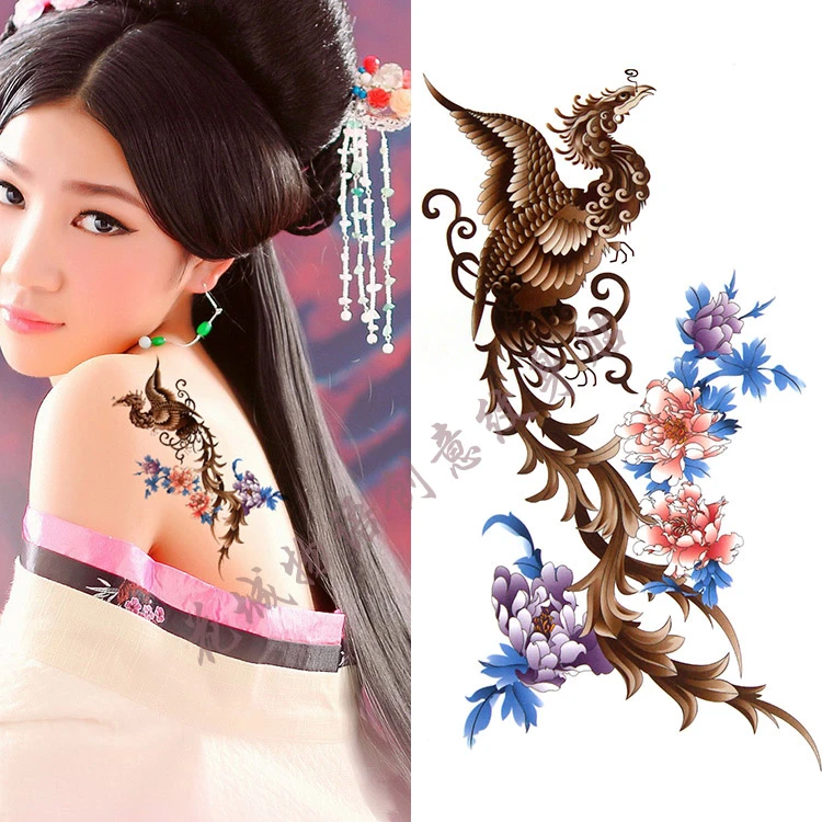 【3张一份】彩色个性凤凰身体贴画防水持久花朵贴拍照写真创意贴