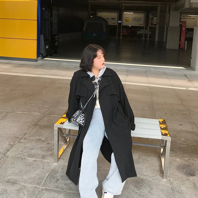 milu家大码秋季新款气质宽松过膝中长款风衣外套女丁达尔穿搭