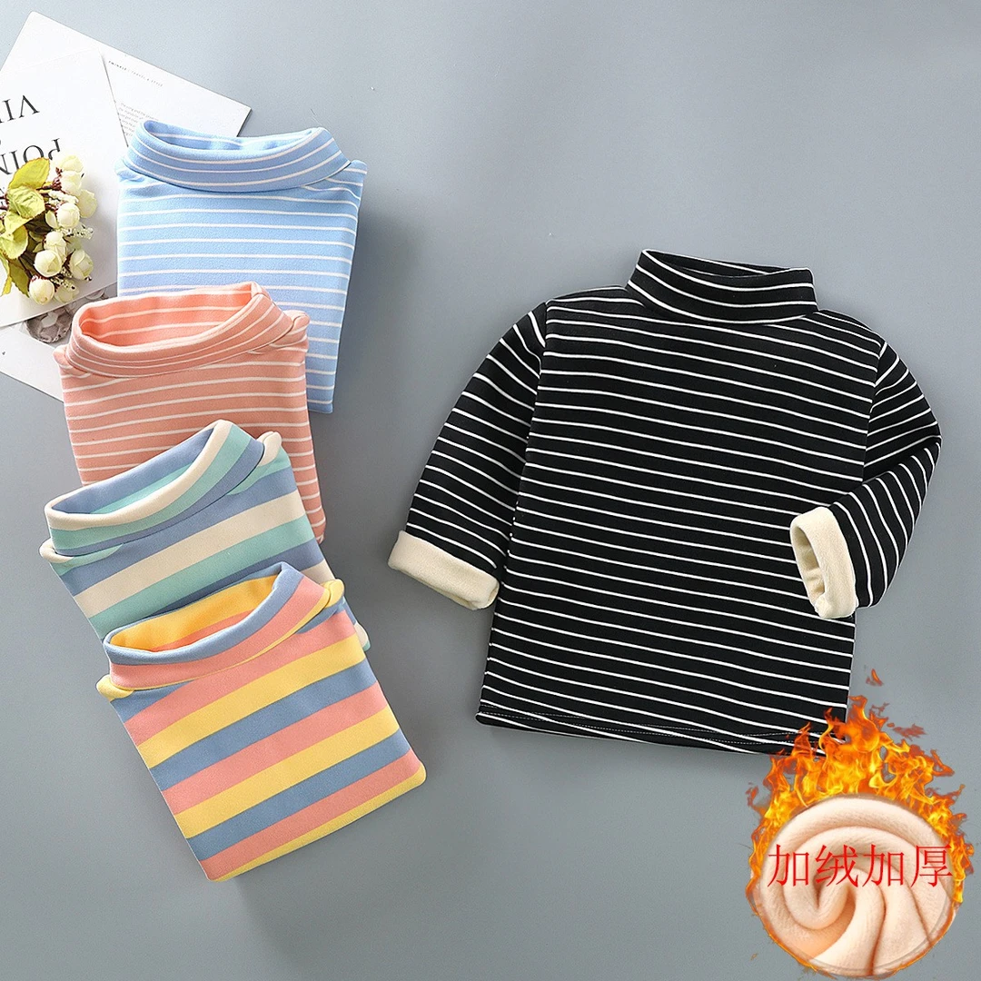 儿童长袖保暖加绒卫衣秋冬季小孩男童女宝宝打底衫加厚高领上衣56