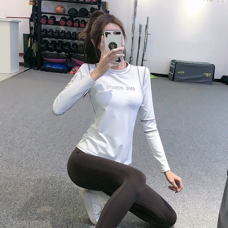 岚纹运动T恤印字显瘦跑步长袖速干健身弹力瑜伽服上衣女春秋款