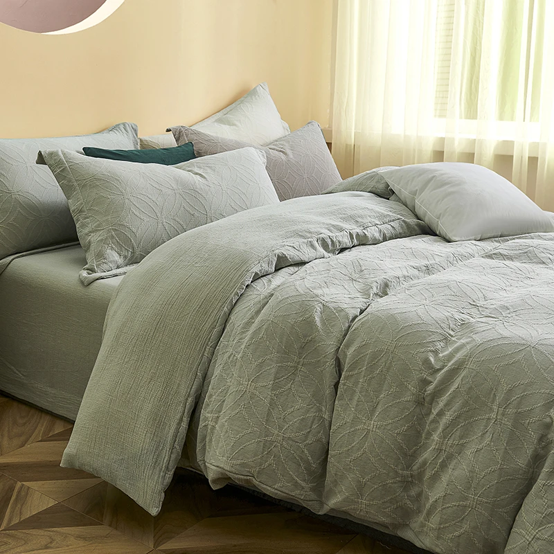 【图蓝朵】出口意大利订单 立体色织提花双层纱四件套母婴级面料