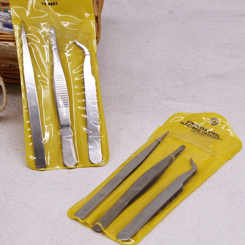直头弯头镊子夹子物品手工DIY铁制精细操作辅料工具材料三件套装