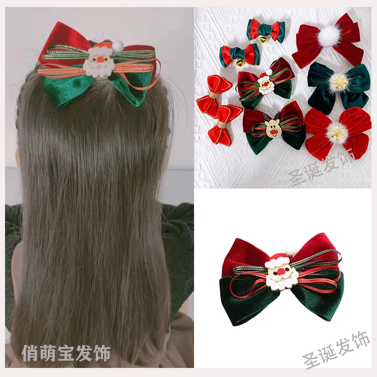 发饰新品圣诞头饰麋鹿蝴蝶结大红喜庆蝴蝶结发夹