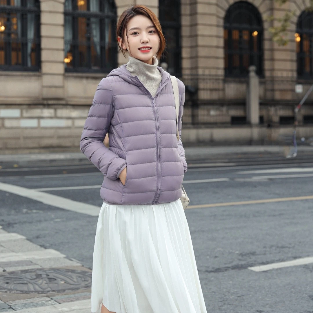 雅鹿轻薄羽绒服连帽女士短款百搭秋冬外套女士女装休闲轻便保暖