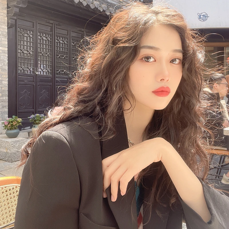假发女长发港风女神中分刘海棕色羊毛卷长卷发自然减龄全头套式