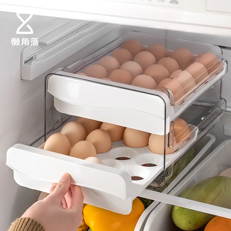 懒角落鸡蛋收纳盒厨房冰箱抽屉式鸡蛋盒鸡蛋整理盒子食品级保鲜盒