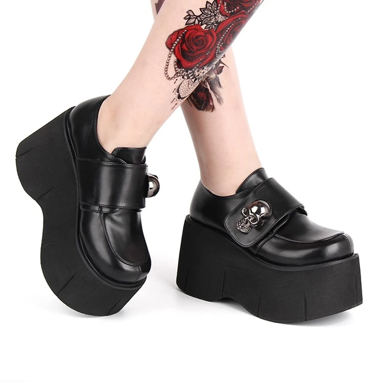 真皮版 哥特Lolita鞋原创超高跟骷髅头朋克厚底松糕鞋6021