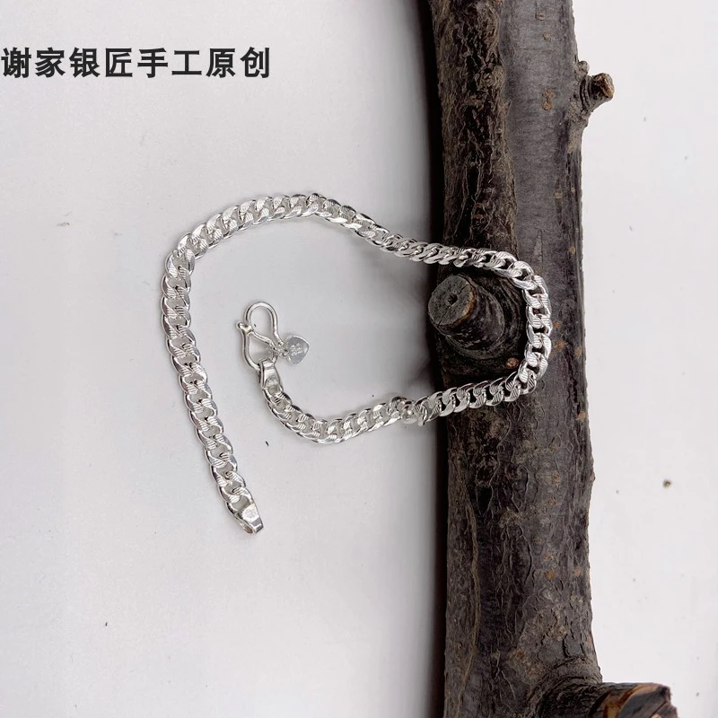 谢家银匠 足银脚链 时尚 男女情侣水波花纹新品时尚简约脚链 个性