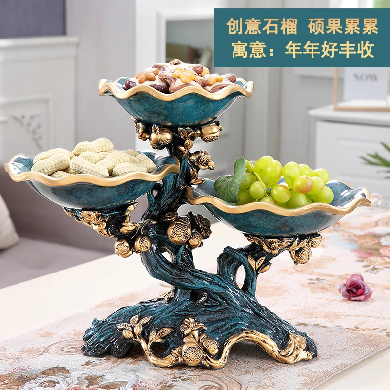 高档干果水果盘分格双层大号欧式创意点心零食糖果盘客厅茶几摆件