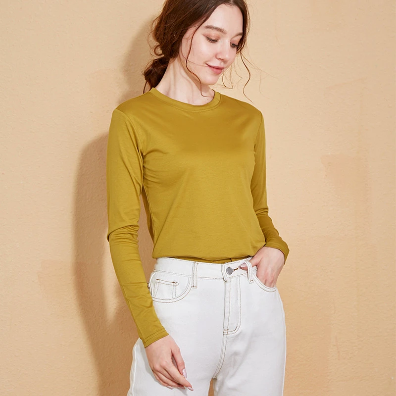 春季浮力80支双面丝光棉  长袖t恤女士 L735 L736