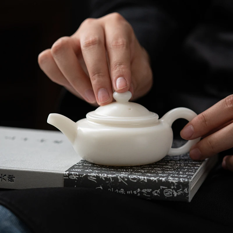 铮兮茶器纯手工羊脂玉中式素烧茶壶小号家用简约功夫茶具茶壶