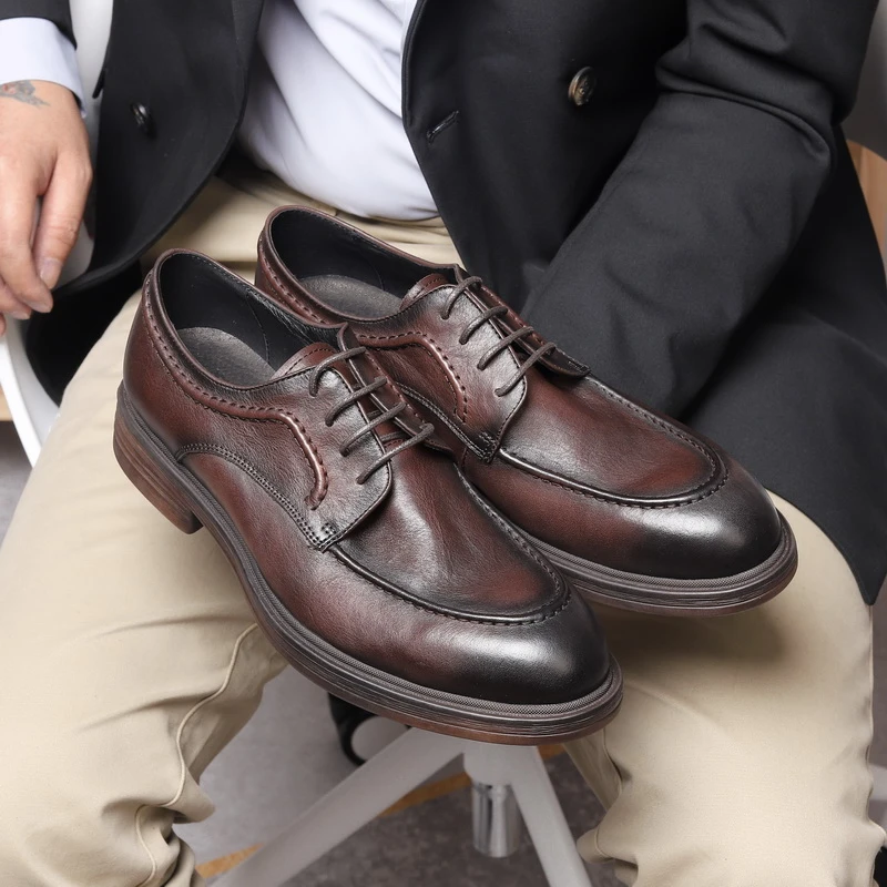 公子喜复古皮鞋男真皮商务正装英伦风休闲潮流婚鞋百搭软皮德比鞋