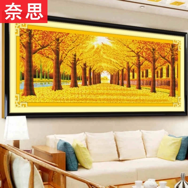 2025新款线绣十字绣客厅黄金满地大幅大气办公室风景中国风手工