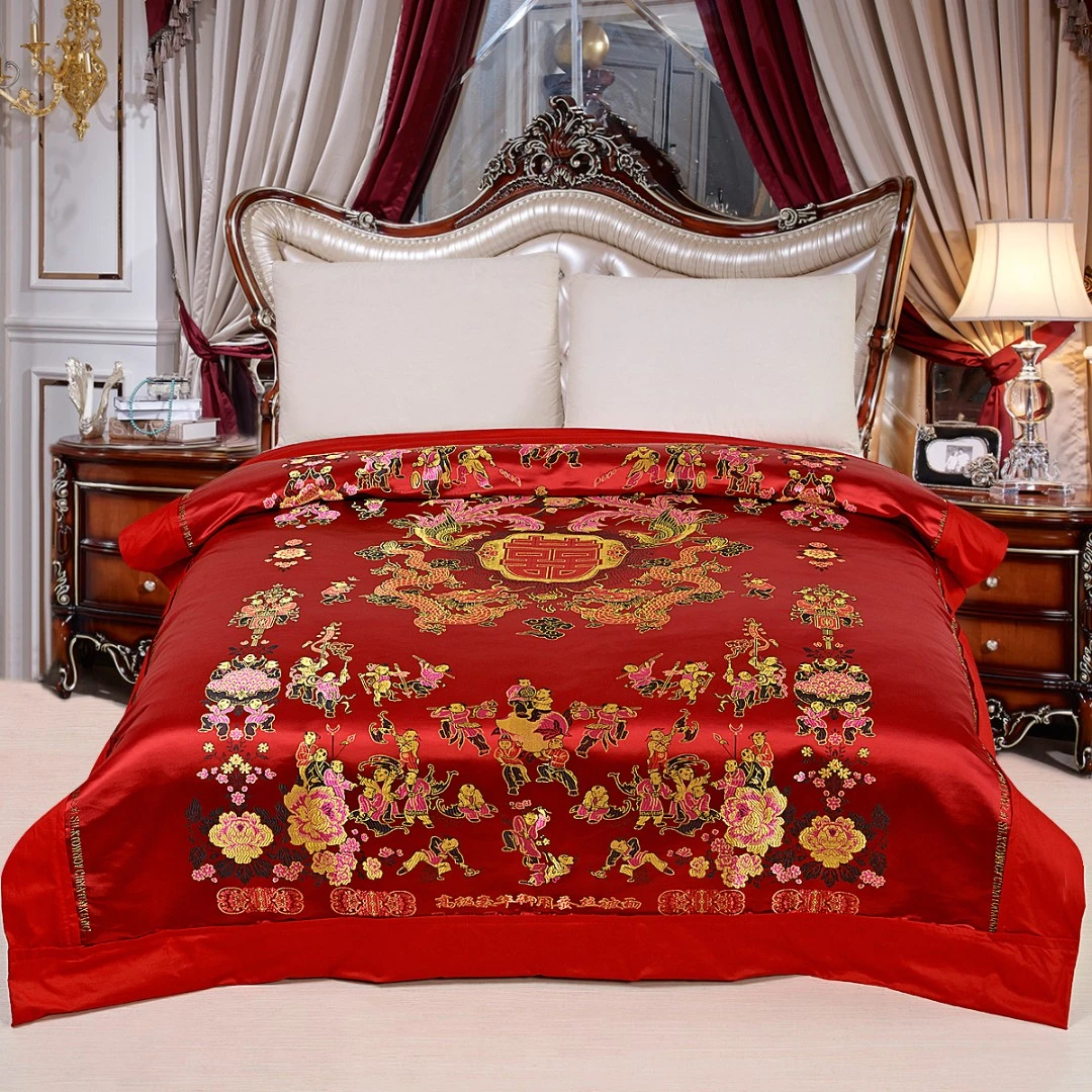 【被套】杭州丝绸正品织锦缎婚庆被套软缎被面绸缎被罩结婚喜被罩