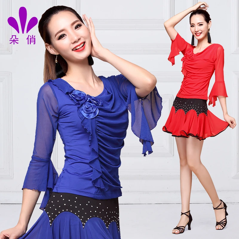朵俏广场舞服装上衣中袖新款拉丁舞服上装女成人舞蹈跳舞衣服大码