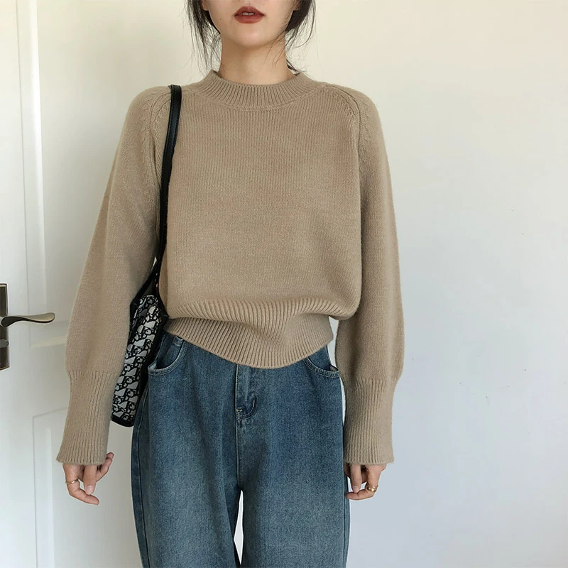 复古加厚毛衣女新款秋冬宽松百搭慵懒风圆领套头外穿内搭针织衫