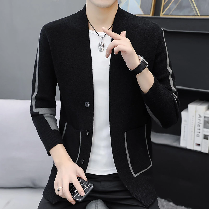 休闲针织衫开男士百搭外套2024春秋季韩版修身潮流帅气男装上衣