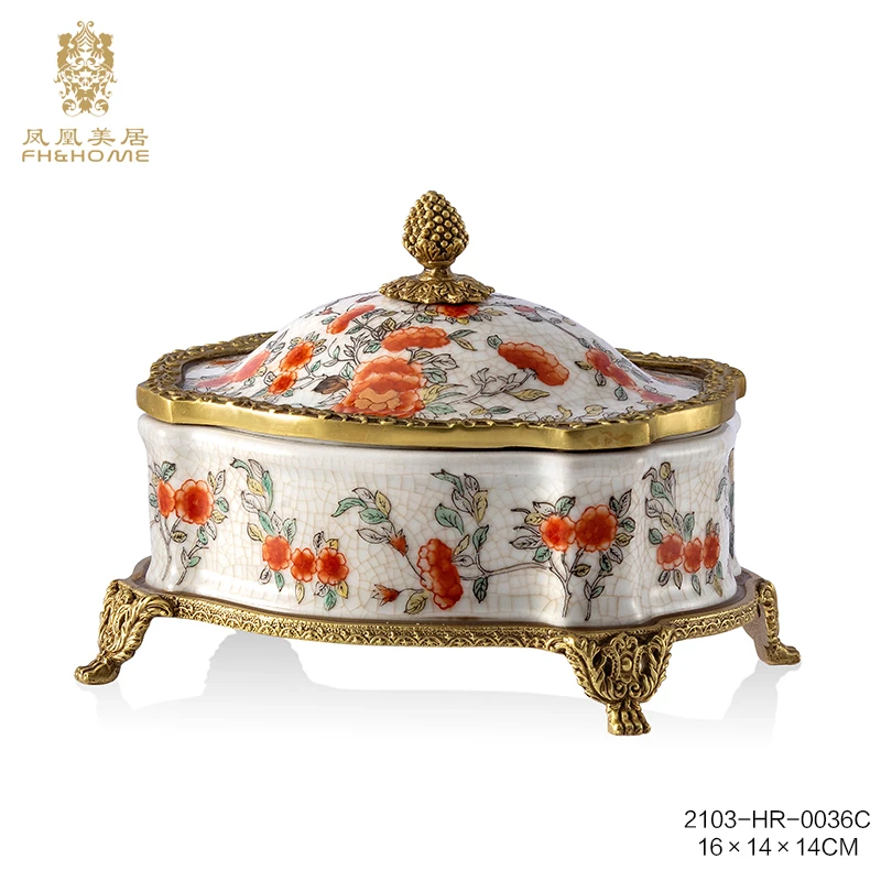 FH&HOME/凤凰美居原创奢华欧式彩绘海棠花收纳盖盒饰品盒首饰盒