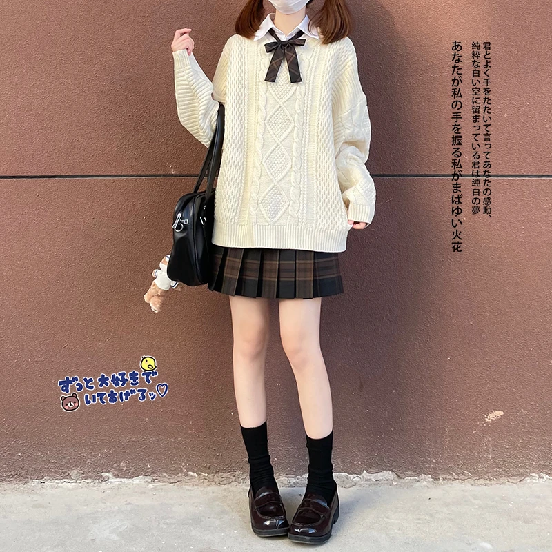 东京岁时记jk原创正版JK日系学院风百搭宽松女学生麻花套头毛衣